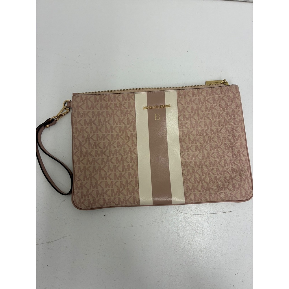 Michael Kors Jet Set Large Wristlet Pink Monogram Stripe 32T9GF9M3B
